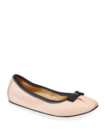 Shop Ferragamo My Joy Bow Ballet Flats In Bon Bon