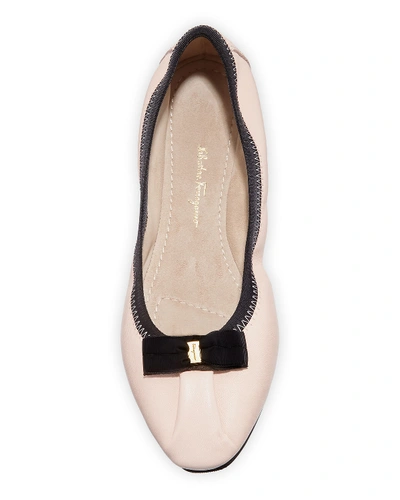 Shop Ferragamo My Joy Bow Ballet Flats In Bon Bon