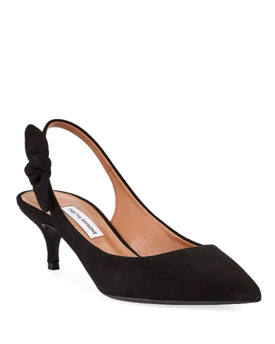 Shop Tabitha Simmons Rise Suede Slingback Bow Pumps In Black