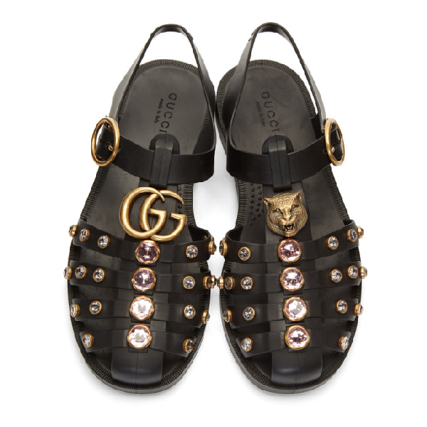 gucci rubber sandal with crystals