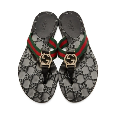 Shop Gucci Black Gg Thong Sandals In 8476 Black
