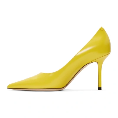 Shop Jimmy Choo Yellow Leather Love 85 Heels In Fluo Yellow