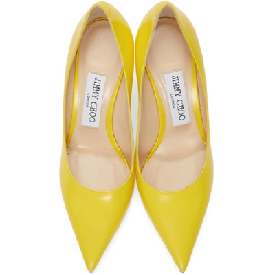 Shop Jimmy Choo Yellow Leather Love 85 Heels In Fluo Yellow