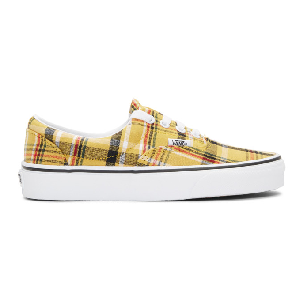 vans era plaid yellow & white skate shoes