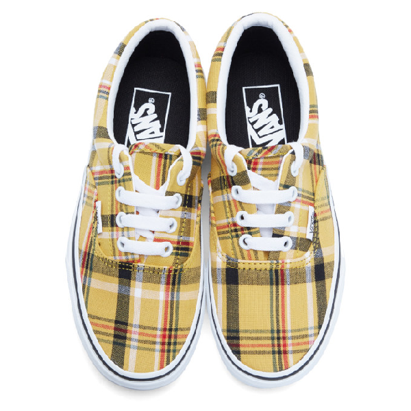 vans era plaid yellow & white skate shoes