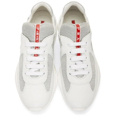 Shop Prada White Leather & Mesh Sneakers