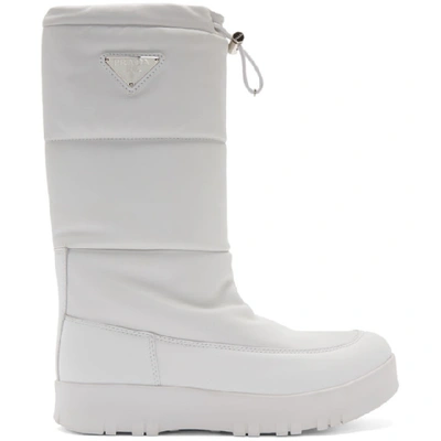 Shop Prada White Leather Moon Boots