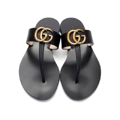 Shop Gucci Black Gg Marmont Sandals