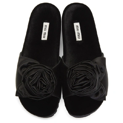 Shop Miu Miu Black Satin & Velvet Rose Sandals