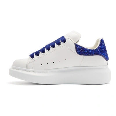 Shop Alexander Mcqueen White And Blue Glitter Oversized Sneakers In 9852 Wh/bl