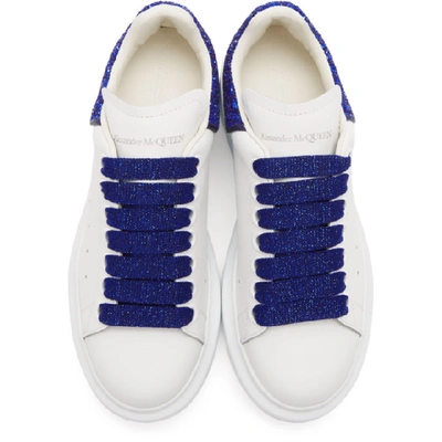 Shop Alexander Mcqueen White And Blue Glitter Oversized Sneakers In 9852 Wh/bl