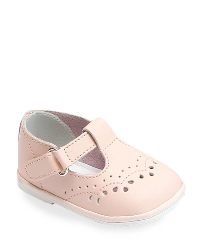 Shop L'amour Shoes Girl's Birdie Leather T-strap Brogue Mary Jane, Baby In Pink