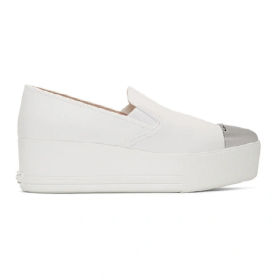 Shop Miu Miu White Toe Cap Platform Slip-on Sneakers