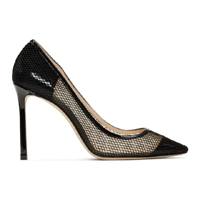 Shop Jimmy Choo Black Mesh Romy 100 Heels