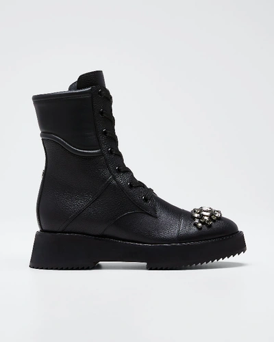 Shop Jimmy Choo Bren Lace-up Booties With Crystals In Black/silver