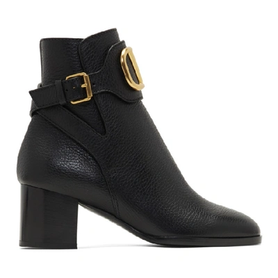 Shop Valentino Black  Garavani Vlogo Ankle Boots