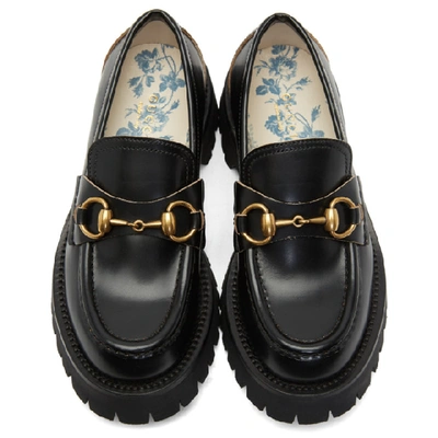 Shop Gucci Black Leather Lug Sole Loafers In 1000 Black