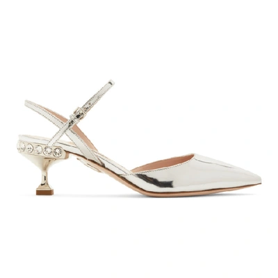 Shop Miu Miu Silver Patent Slingback Heels