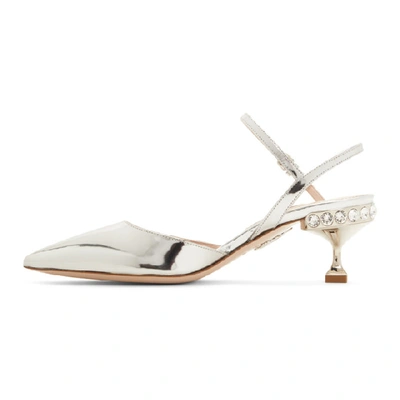 Shop Miu Miu Silver Patent Slingback Heels