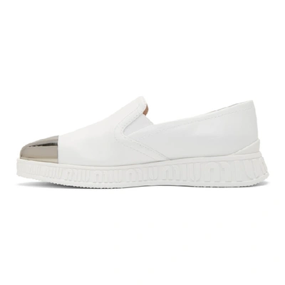 Shop Miu Miu White Toe Cap Embossed Slip-on Sneakers