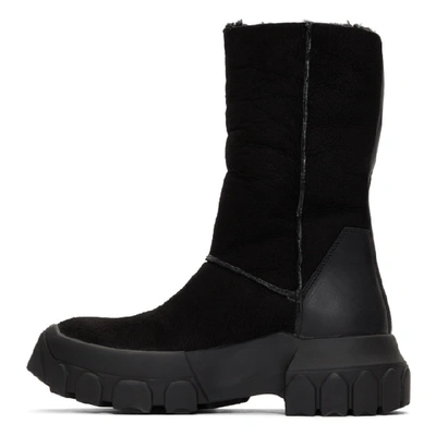 Shop Rick Owens Black Shearling Tractor Boots In 9099 Black/