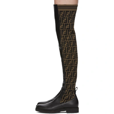 Shop Fendi Brown & Black 'forever ' Tall Boots In F13cv Black