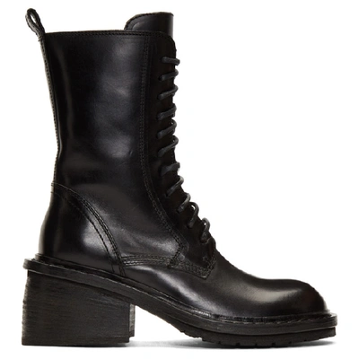 Shop Ann Demeulemeester Black Lace-up Heeled Boots