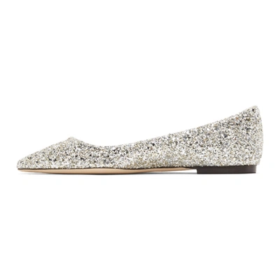 Shop Jimmy Choo Silver Coarse Glitter Romy Flats In Champaign