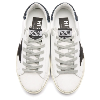 Shop Golden Goose White Glitter Tab Hi Star Sneaker In White/blue