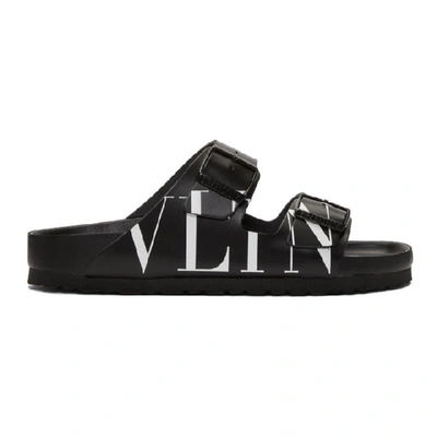 Shop Valentino Black  Garavani Birkenstock Edition 'vltn' Slides