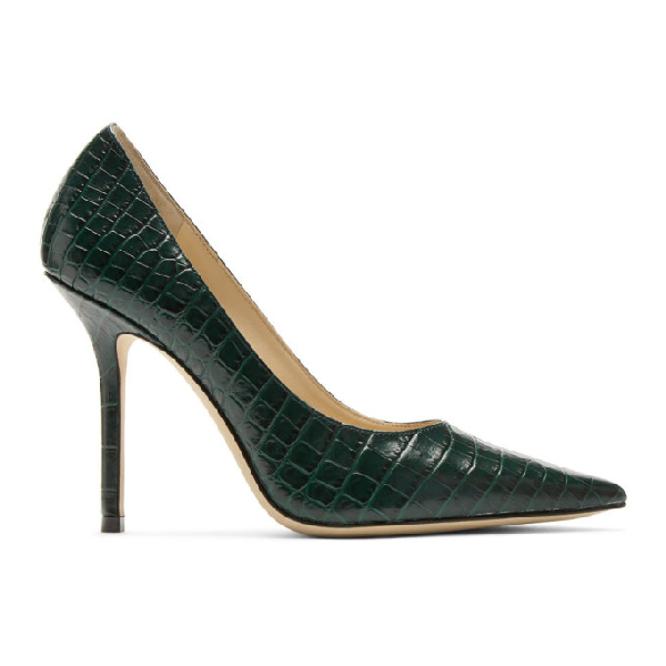 Jimmy Choo 100mm Love Croc Embossed Leather Pumps In Drk Green | ModeSens