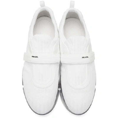 Shop Prada White Knit Clear Cloudbust Sneakers