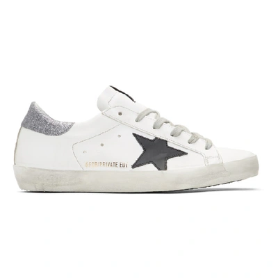 Shop Golden Goose Ssense Exclusive White Glitter Tab Superstar Sneakers In Silver