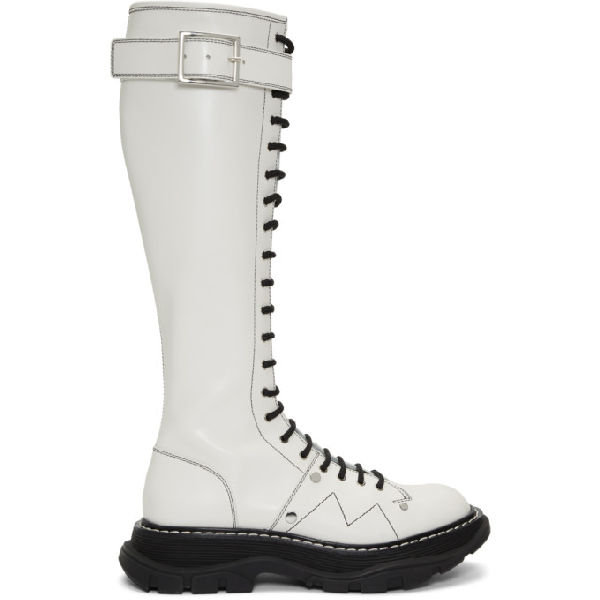 tall white lace up boots
