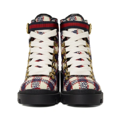 Shop Gucci Red & White Check Tweed Ankle Boots