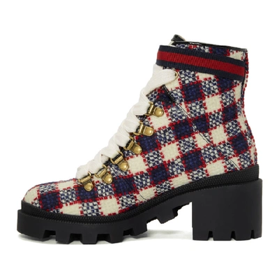 Shop Gucci Red & White Check Tweed Ankle Boots