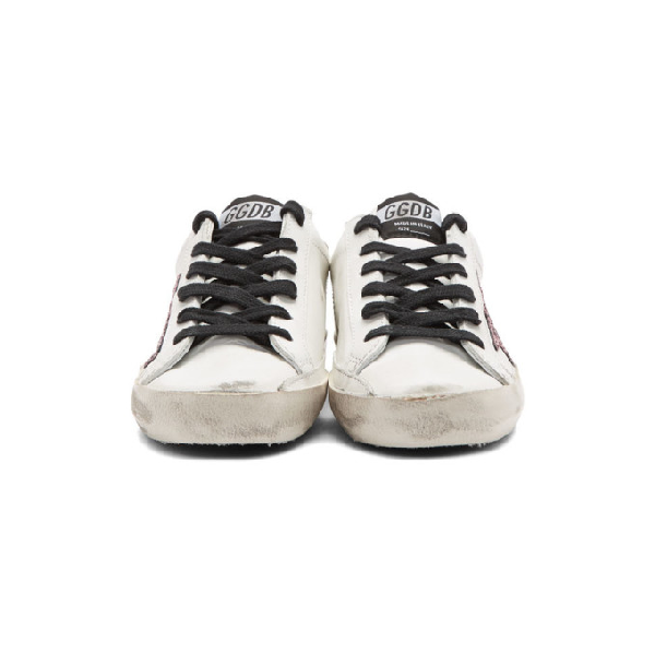 white glitter star snakeskin superstar sneakers