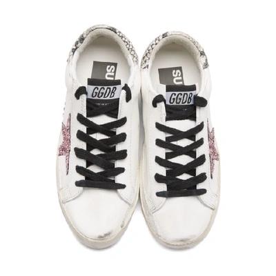 Shop Golden Goose White Glitter Star Snakeskin Superstar Sneakers