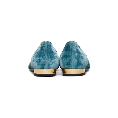 Shop Charlotte Olympia Blue Velvet Peaceful Kitty Loafers In 09220 Blue