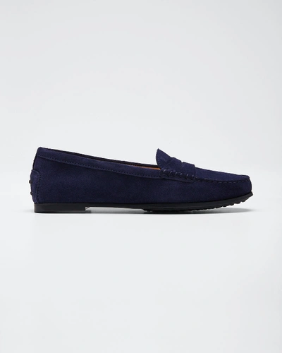 Shop Tod's City Gommini Suede Loafers In Navy