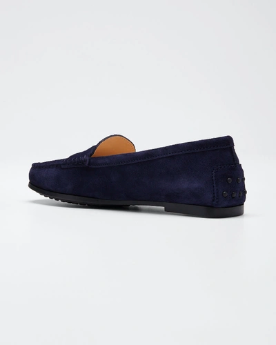 Shop Tod's City Gommini Suede Loafers In Navy