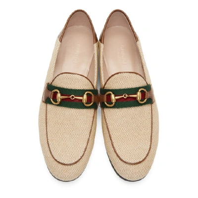 Shop Gucci Beige Horsebit Web Loafers In 9782 Cuire