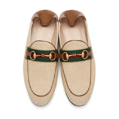 Shop Gucci Beige Horsebit Web Loafers In 9782 Cuire