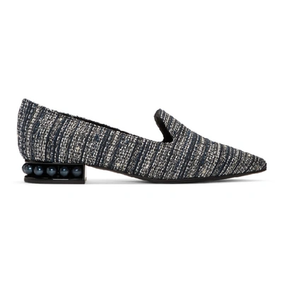 Nicholas Kirkwood Casati Faux Pearl-embellished Tweed Loafers In Dark Blue