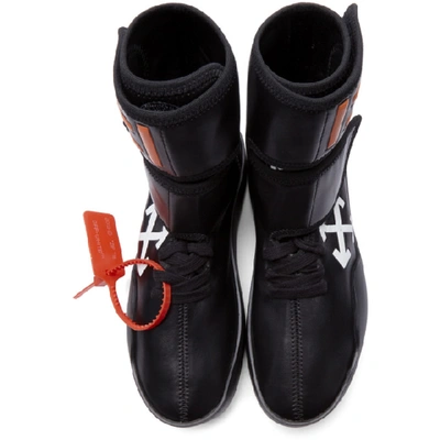 Shop Off-white Black Leather Moto Wrap High-top Sneakers In Black White