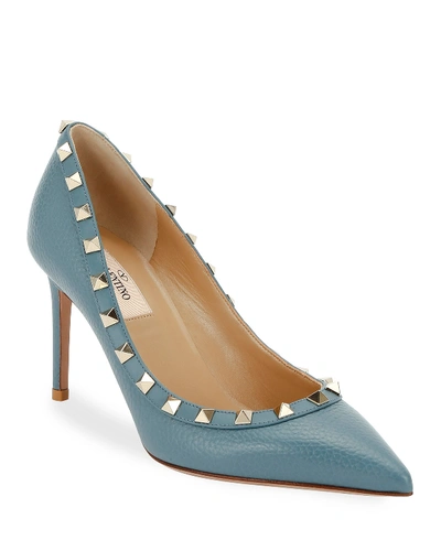 Shop Valentino Rockstud Pebbled Leather 85mm Pumps In Beige