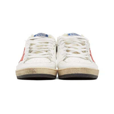 Shop Golden Goose White & Red Shearling Ball Star Sneakers