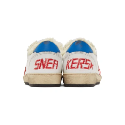Shop Golden Goose White & Red Shearling Ball Star Sneakers