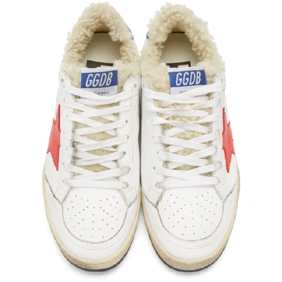 Shop Golden Goose White & Red Shearling Ball Star Sneakers