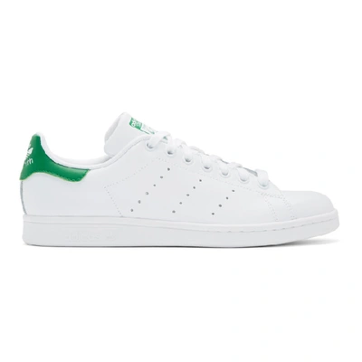 Shop Adidas Originals White And Green Stan Smith Sneakers In White/green